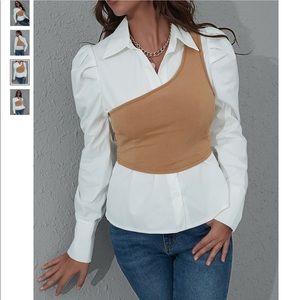Shein Solid Puff Sleeve Blouse & One Shoulder Top
